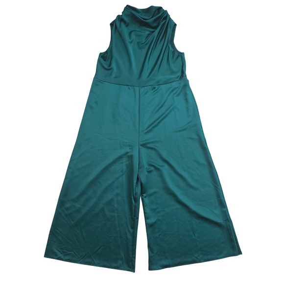  Sleeveless Teal Green Cowl Neck‎ Wide Leg Jumpsuit Culotte Women\'s Size 10